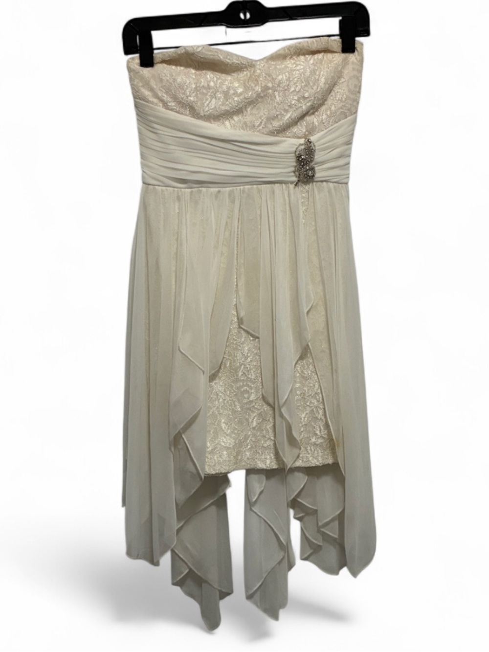 Y2K My Michelle Strapless Cream Lace & Chiffon High-Low Mini Dress